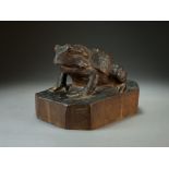 A Chinese carved hardwood figure of a toad, 19th/20th Century,