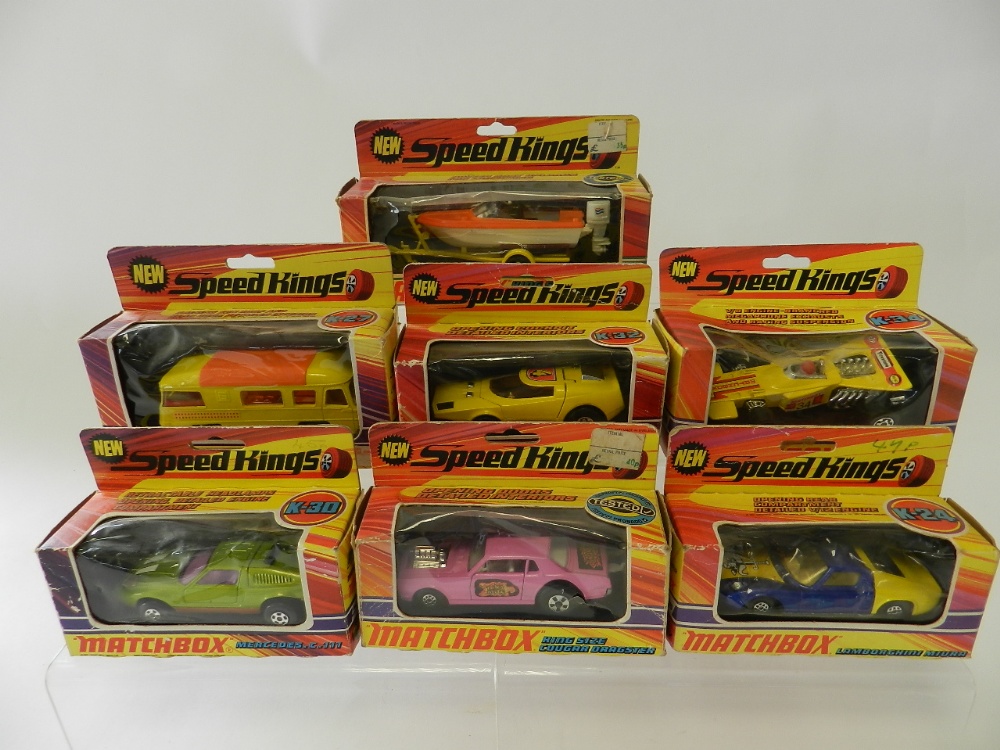 Seven boxed Matchbox "Speed Kings" models in first type window boxes,