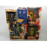 Five boxed Dr Who items to include a Satan Pit Set, Sanctuary Base Seli, die cast Cyberman,