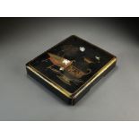 A Japanese inlaid lacquer box and cover, Meiji/Taisho era,