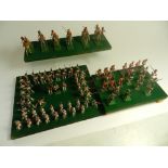 Three cased dioramas of 54mm British model soldiers the Waterloo battle,