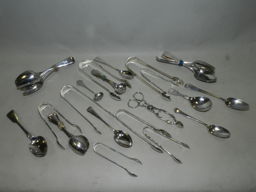 A pair of silver Exeter sugar tongs, hallmarked 1878, together with 7 further sugar tongs,