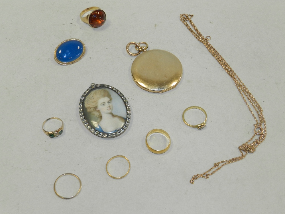 A 9ct gold hinged pendant together with a paste set miniature portrait pendant,