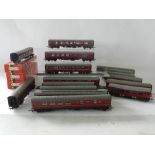 Nineteen coaches (3 boxed) in LMS livery by Hornby and Triang,