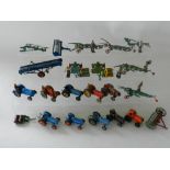 A group of die cast and lead farm implements and personnel by Britains, Dinky,