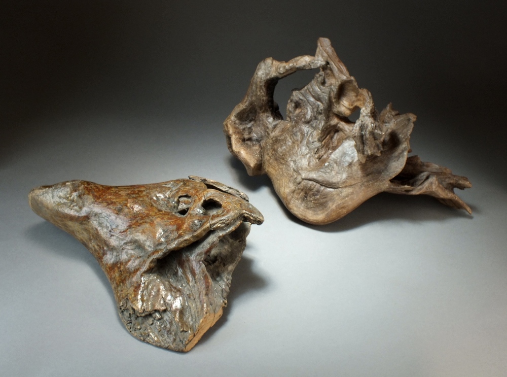 Two Chinese scholar's natural wood roots, 19th/20th Century, possibly tea wood,