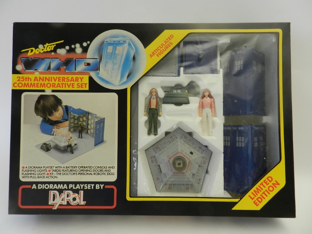 A Dr Who 25th anniversary set by Dapol (1987) complete and with Tardis with flashing light and