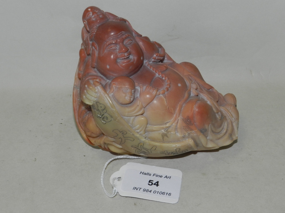 A Chinese carved soapstone figure of a laughing Buddha, 20th Century, - Image 2 of 2