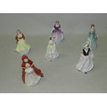 A collection of six miniature porcelain lady figures by J Peers