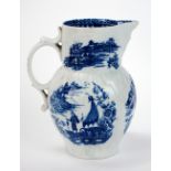 A Caughley maskhead jug transfer-printed in underglaze blue with the Pleasure Boat pattern,