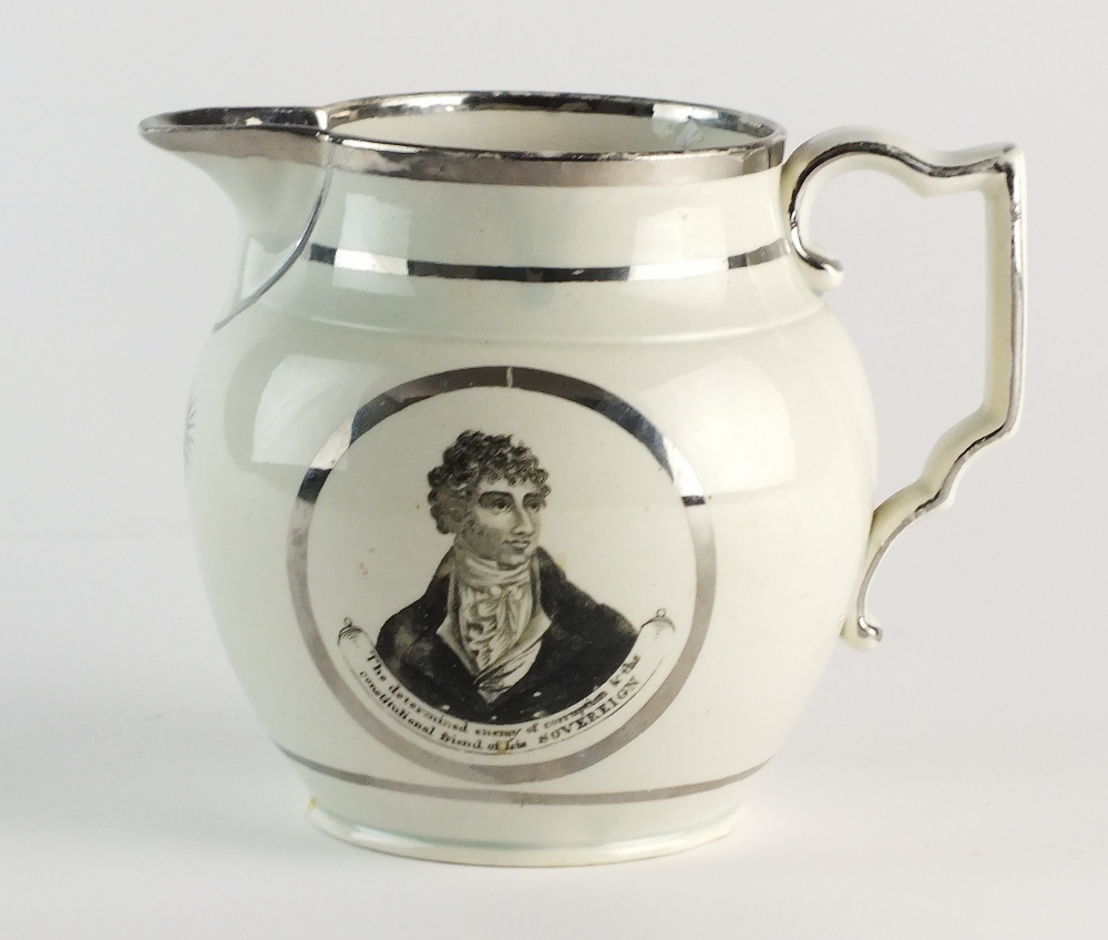 An early 19th century silver lustre jug, commemorating 'Sir Francis Burdett, Bart M. - Image 2 of 2
