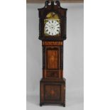 A mid 19th century oak and marquetry eight day longcase clock the 14 inch painted arched dial