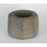 A Charles II carved stone mortar dated 1668 of octagonal form, 21cm diameter, 15.