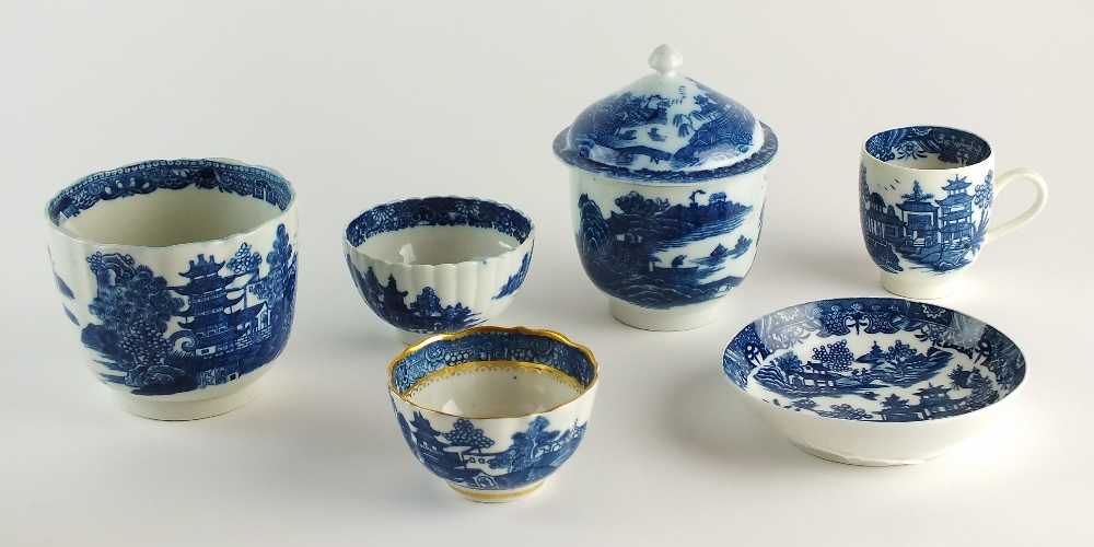 A group of blue and white Caughley porcelain, circa 1780-90,