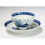 A Caughley toy teabowl and saucer, circa 1785, painted in underglaze blue with the Island pattern,