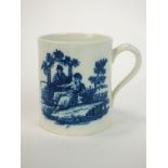 A Caughley mug, circa 1785, transfer-printed in underglaze blue with the La Peche pattern, S mark,