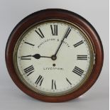 A 19th century mahogany cased single fusee wall timepiece, the 11 inch circular enamel dial,