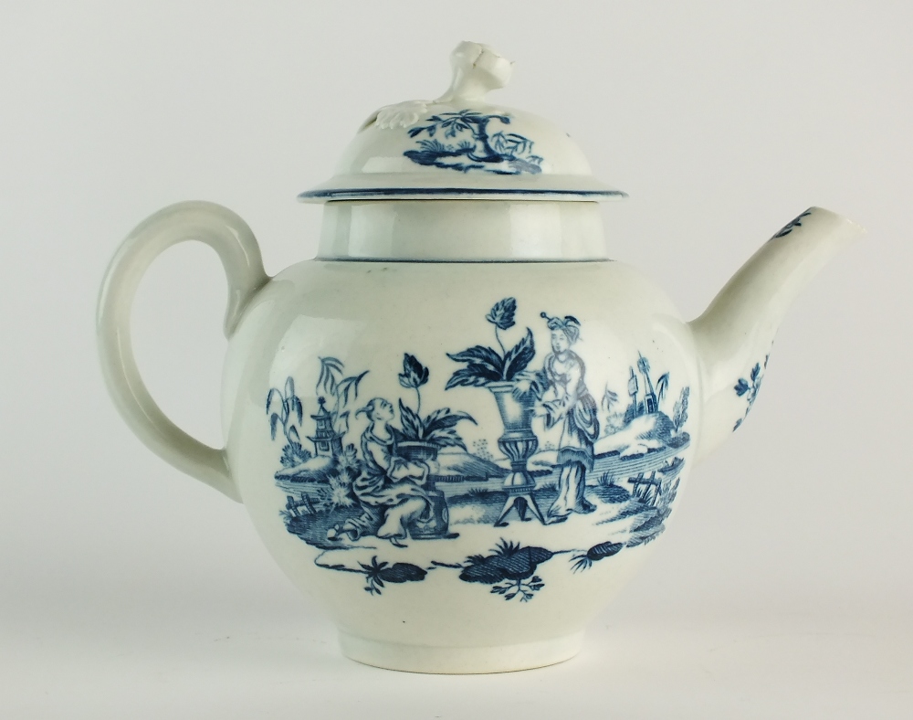 A Worcester blue and white teapot and cover, circa 1775,