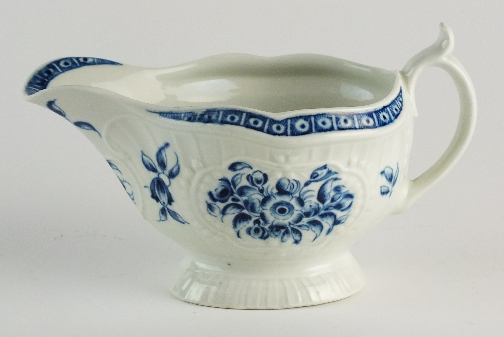 A Worcester strap fluted sauce boat, circa 1770,