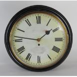 A mid 19th century single fusee ebonised wall timepiece with 12 inch enamel dial of Roman numerals