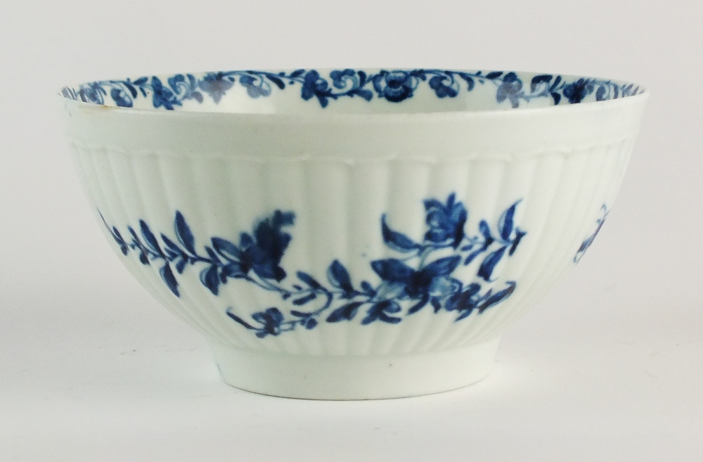 A Worcester reeded porcelain bowl, circa 1760,