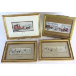 A collection of four late 19th and 20th century stevengraphs depicting hunting and coaching scenes,