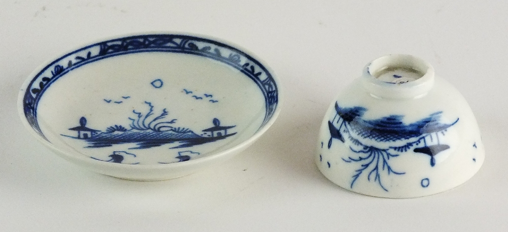 A Caughley toy teabowl and saucer, circa 1785, painted in underglaze blue with the Island pattern, - Image 2 of 3