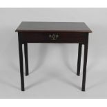 A George III mahogany single drawer side table the rectangular top with rounded front corners and