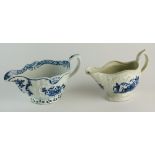 A blue and white sauceboat transfer-printed in the Pleasure Boat pattern, probably Liverpool,