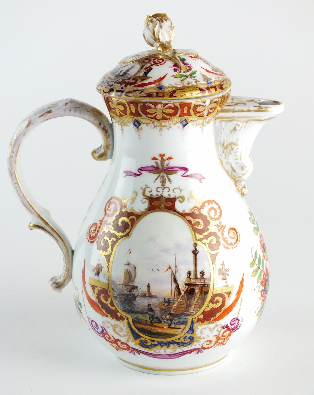 A Meissen outside-decorated hot water jug and cover, late 19th century,