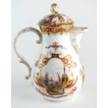 A Meissen outside-decorated hot water jug and cover, late 19th century,