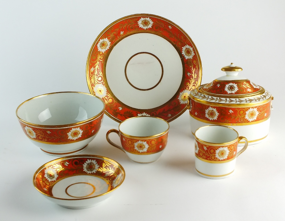 A New Hall part tea/coffee service, pattern 508, comprising sucrier base and cover,