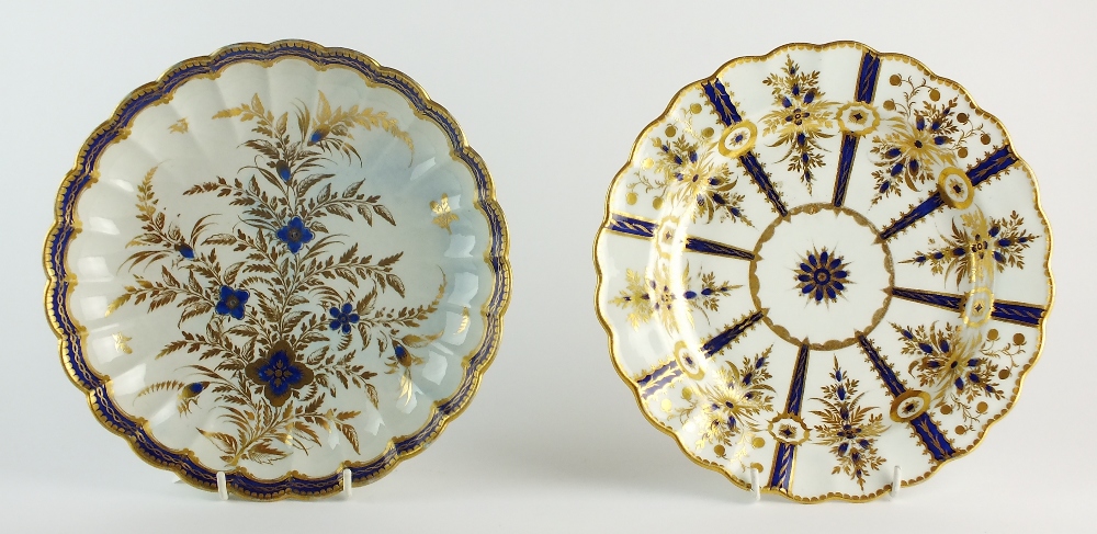 Two Worcester cobalt and gilt dishes, circa 1770-80,