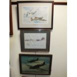 A collection of aviation prints and a print of an elephant after David Shepherd (Qty)