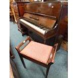 A Creber upright piano together with an Edwardian mahogany piano stool.