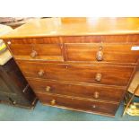 A mid 19th century mahogany chest of two short over three long drawers (at fault).