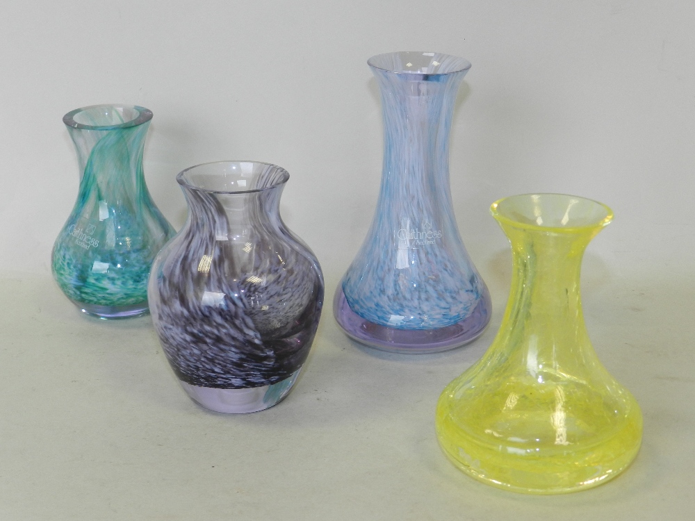 Four assorted Caithness coloured glass vases