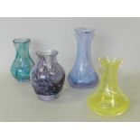 Four assorted Caithness coloured glass vases