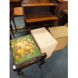 An Edwardian oak open bookcase with enclosed top, an Edwardian mahogany piano stool,