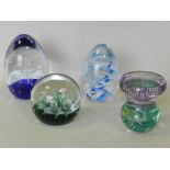 Four Caithness glass paperweights including 'Moonflower',