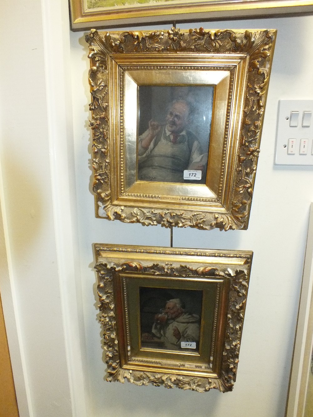 C. Stoitzner, a pair of oils depicting old gentleman in interior scenes, oil on panel.