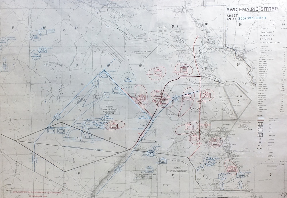 Three framed Gulf War maps dated Feb '91.