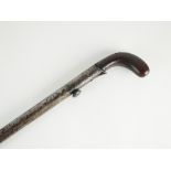 A 19th century walking cane shot gun with folding trigger mahogany handle, 72.