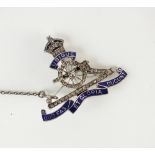 An early 20th century Royal Artillery white metal and blue enamel sweetheart brooch,