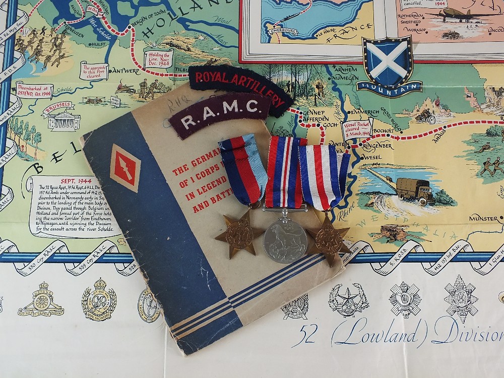 Three World War II medals; 1939-1945 Star, France and Germany Star and the War medal,