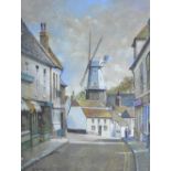 Bert Pugh (1904) Street view with windmill and cottages signed lower left, oil on board,