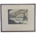 A collection of six framed etchings and engravings: Poleperro Harbour signed in pencil by J lewis