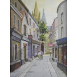 Bert Pugh (1904-2001) A couple on an English town street, oil on canvas,