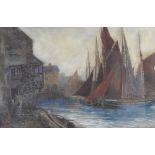 Moffat Peter Lindner (1852-1949) Fishing boats moored in docks, signed lower right, watercolour,