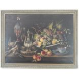 Padilla (20th century) Still life with fruit and game on a table, signed lower right, oil on canvas,